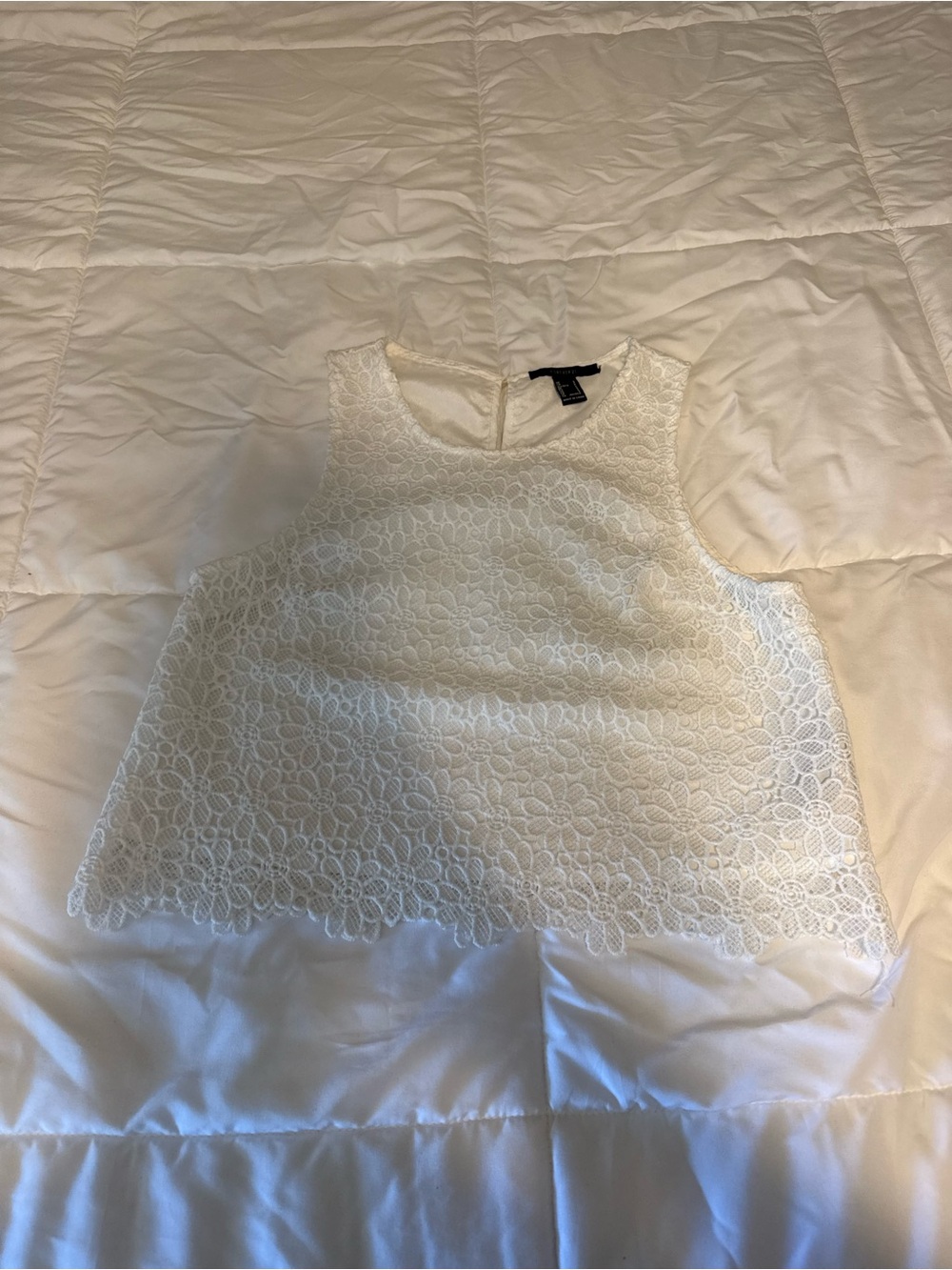 Forever 21 White Floral Lace Cropped Tank